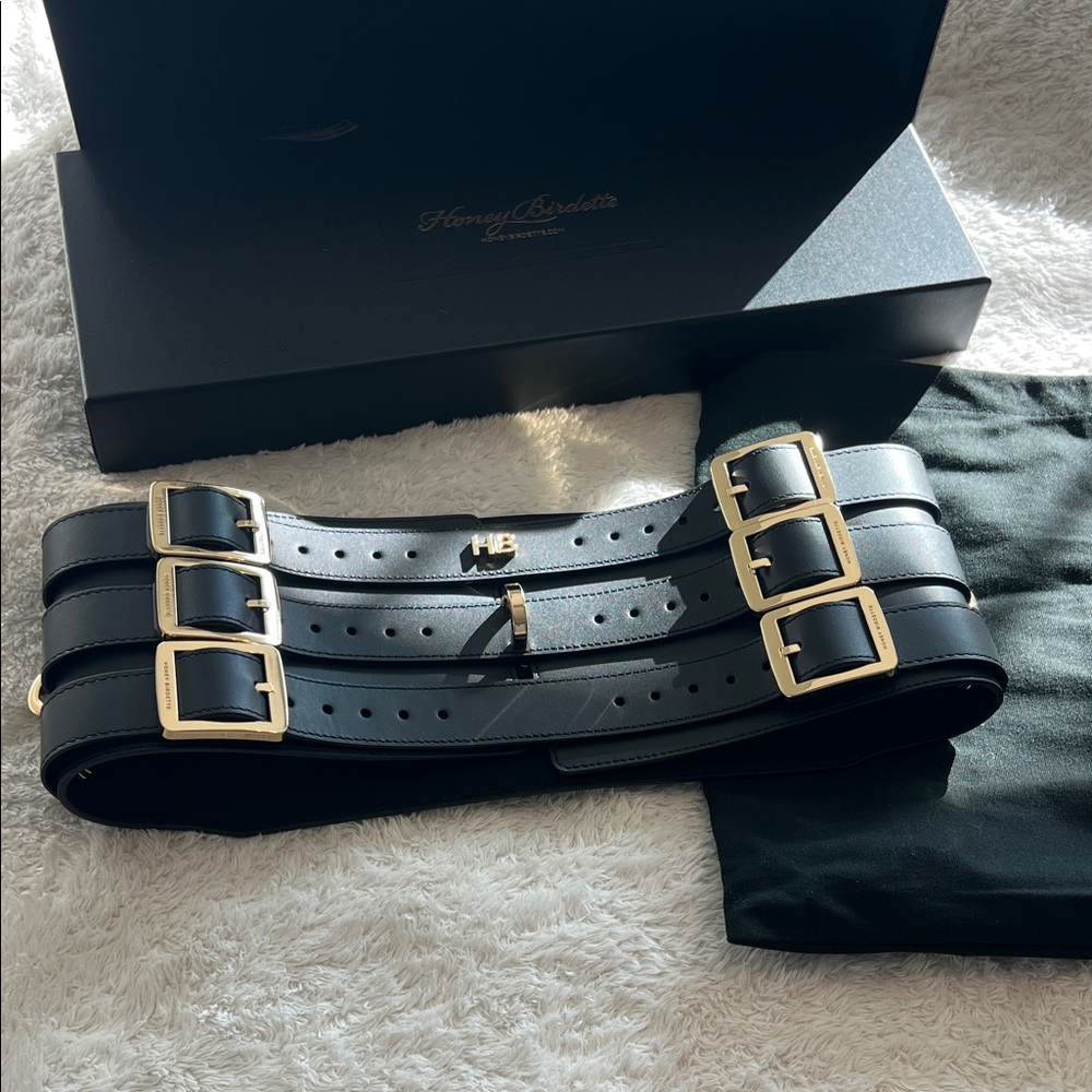 Honey Birdette Fashion Fetish Pro Belt Black Gold Small Medium S/M